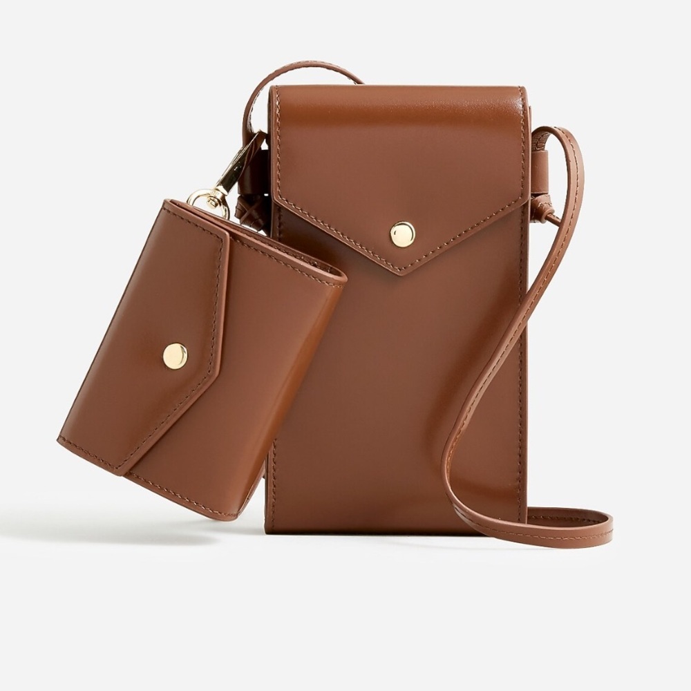 J Crew Gracie Crossbody Phone Bag & Pouch - Deep Caramel